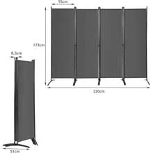 4-Part Room Divider, 173 Cm High Folding Screen With Metal Frame, Folding Privacy Screen For Living Room, Bedroom & Office