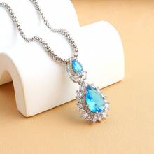 1pc Copper Luxury Fashionable Personalized Big Teardrop Shaped Pendant Sweater Chain For Women, Festival Gift - Multicolor - View 9