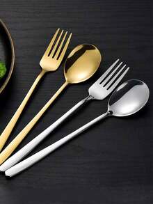 304 Stainless Steel Spoon For Home Use, Thickened Korean Style With Long Handle For Soup, Dessert And Children, Ins Style - Silver - View 7
