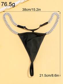 1pc Hip-Hop Style Rhinestone & Thick Chain & Black Ribbon Women's Sexy Party Body Chain - Silver - View 4