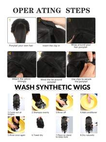 Extensões de cabelo rabo de cavalo longo ondulado ombré de 60 cm (24 polegadas), com presilha, fibra sintética resistente ao calor, adequadas para meninas e mulheres para uso diário. - Degradê - Ver 8