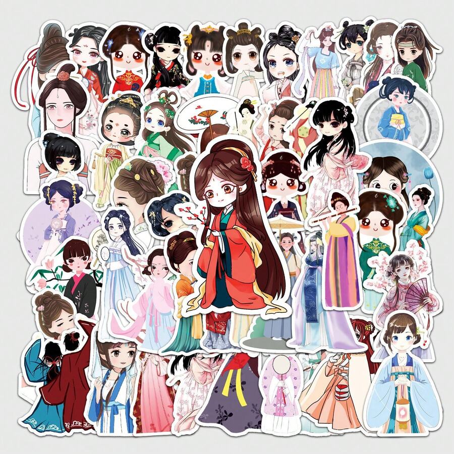 51入組可愛卡通服裝女孩貼紙,塗鴉防水貼紙 卡通貼紙,女孩喜愛,戶外運動貼紙,單車裝飾,動漫guka貼紙裝飾,攀岩,徒步旅行,滑雪,跳傘,跑酷,美學可拆式貼紙適用於瓶子,摩托車,滑板 - 彩色 - 查看 1
