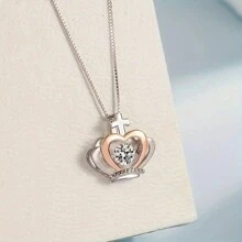 1入組兒童皇冠設計銅製及鋯石裝飾墜子項鍊並附贈禮盒,適合節日禮物及日常穿戴 - 銀色 - 查看 5