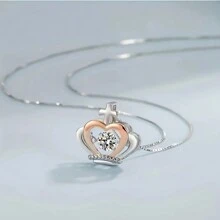 1入組兒童皇冠設計銅製及鋯石裝飾墜子項鍊並附贈禮盒,適合節日禮物及日常穿戴 - 銀色 - 查看 4