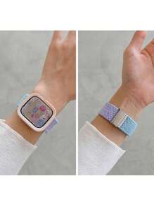 Conjunto com 2 pulseiras ajustáveis de nylon tricotado e respirável e capa protetora antiqueda de TPU oco, compatível com 40/41/42/44/45/46/49 mm, compatível com Ultra/SE/Série 10/9/8/7/6/5/4, acessórios para relógio inteligente