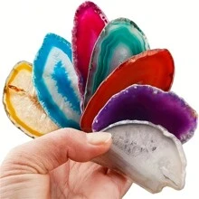 (无孔) 7 件多色玛瑙灯桌片、疗愈水晶晶洞石、不对称家居装饰挂饰珠宝制作天然石水晶吊坠礼物（多色可选） - 有孔7塊 - 查看 1