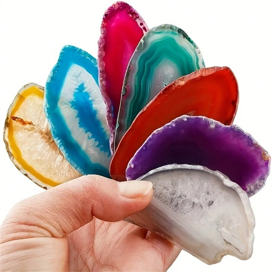 (无孔) 7 件多色玛瑙灯桌片、疗愈水晶晶洞石、不对称家居装饰挂饰珠宝制作天然石水晶吊坠礼物（多色可选） - 有孔7塊 - 查看 1