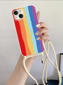 1pc Rainbow Striped Crossbody Strap Lanyard Phone Case Compatible With Iphone 11 12 13 14 15 Pro Max, Full Coverage Protective Case Included - Multicolor - View 1