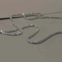 1pc Sparkling Necklaces Silver Plate Simple But Shining Design Match Daily Outfits Perfect Night Club Decor Gift For Female - Silver - View 5