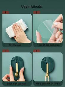 2入組純色自粘多功能浴室毛巾掛鉤,不需鑽孔 - 綠色(2個) - 查看 7