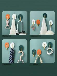 2入組純色自粘多功能浴室毛巾掛鉤,不需鑽孔 - 綠色(2個) - 查看 6