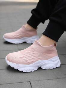 女款休閒運動襪鞋,一步式滑步運動鞋,粉色時尚鞋款 - 粉色 - 查看 4