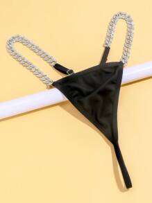 1pc Hip-Hop Style Rhinestone & Thick Chain & Black Ribbon Women's Sexy Party Body Chain - Silver - View 3