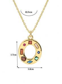 1 Pc Crystal Decor Gold Initial Necklace For Women Pendant Necklaces Daily Party Christmas Jewelry Gifts - Multicolor - View 35