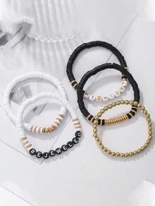 靈感手鍊波西米亞分層手鍊套裝友誼手鍊適合女士女孩的珠寶禮物 - 黑色 - 查看 3