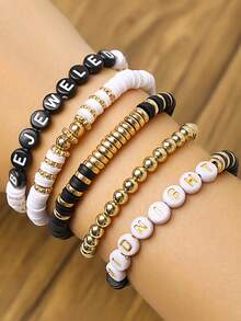 靈感手鍊波西米亞分層手鍊套裝友誼手鍊適合女士女孩的珠寶禮物 - 黑色 - 查看 2