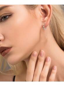 1 對 2.5 毫米細線不鏽鋼圈形耳環,簡約時尚耳環 - 銀色 - 查看 3