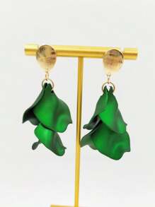 1對時尚優雅的流蘇和彩色花瓣吊墜耳環,適用於女性/女孩,時尚珠寶禮物,日常佩戴 - 綠色 - 查看 1