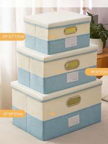 1pc Simple Style Grid Pattern Storage Box, Ideal For Clothes And Toys Organization - Brown - View 9