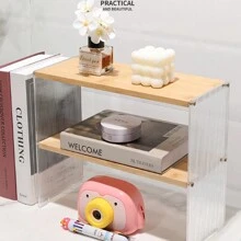 1 件單層/雙層竹製檯面收納架,用於廚房香料、浴室盥洗用品收納架,附瓶架 - 白色 - 查看 3