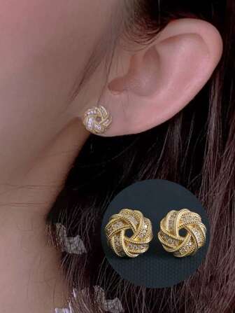 BALMORA 1對復古奢華s925純銀鑲嵌圓編織耳環,鍍金耳環,適合送給女性的珠寶禮品