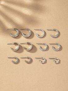 6 Pairs Of Geometric And Creative, Fashionable, Cold-Toned, Minimalist, Versatile, Exquisite And Delicate Earrings, Suitable For Women For Daily Wear. - Silver - View 6