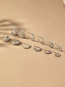 6 Pairs Of Geometric And Creative, Fashionable, Cold-Toned, Minimalist, Versatile, Exquisite And Delicate Earrings, Suitable For Women For Daily Wear. - Silver - View 3