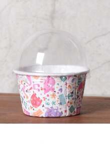 25個中型蛋糕紙杯帶蓋彩色印花防油巧克力蛋糕紙托盤捲邊鬆餅杯塗層紙杯托盤小蛋糕杯模具diy耐高溫烤箱烘焙工具 - 04 - 查看 1