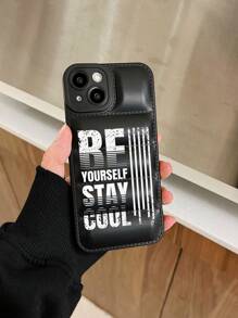 One Letter Printed Air Cushion Fine Hole Down Jacket Phone Case Compatible With IPhone - Black - View 1