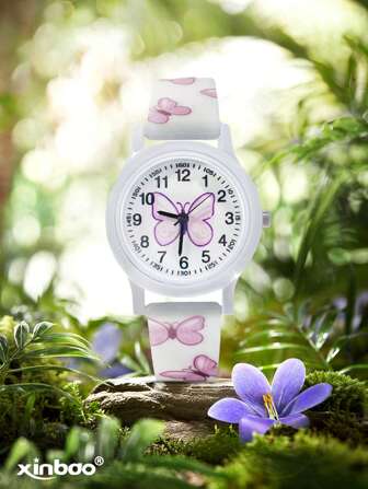 1pc White Butterfly Design Casual Cute Unisex Quartz Watch For Teen