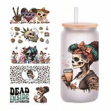 5入組可愛的卡通蝴蝶玫瑰死亡內部愛骷髏設計uv Dtf轉印貼紙,防水3d Dtf壓紋水晶標籤16盎司玻璃杯包裹,牆貼紙裝飾傳動黏貼紙,剪貼簿標籤,防曬耐用,適用於眼鏡,筆記本電腦,手機殼,冰箱,電腦,水瓶,筆記本電腦,辦公桌手工藝品,時尚素材圖案 - 彩色 - 查看 8