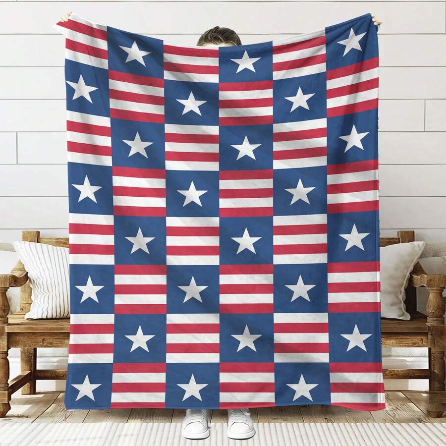 1入組柔軟溫暖美國國旗毯,超柔軟舒適法蘭絨毯,只是一個喜愛拖拉機的男孩毯子禮物,全季節多功能禮物毯,適用於聖誕節、感恩節、新年等節日禮物 - 彩色 - 查看 1