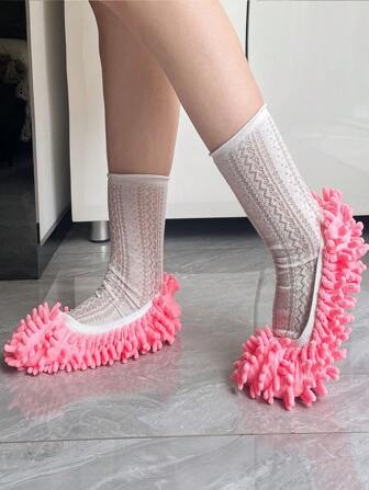 1pair Snowy Nylon Mop Slipper Pink Boat Socks, No Show Socks, Fit Foot Size 33-43