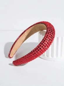 1pc Sparkling Headband With Gemstone Decoration And Thickened Sponge For Teen Girls - Red - View 3