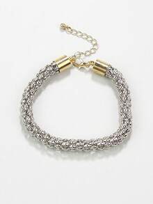 1 件簡約復古風格混色粗銀鍊手鍊女式,適合日常佩戴和派對 - 彩色 - 查看 1