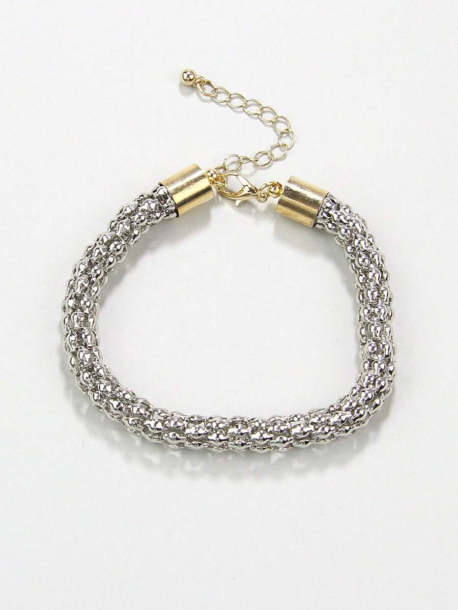 1 件簡約復古風格混色粗銀鍊手鍊女式,適合日常佩戴和派對 - 彩色 - 查看 1