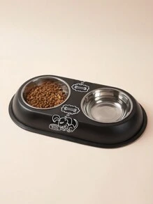 1只高級不銹鋼寵物碗,雙可拆卸碗,適用於小型和中型狗隻和貓咪,幸福2024 - 黑色 - 查看 1