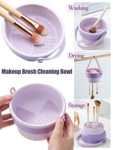 4 件化妝刷清潔套件 3 合 1 矽膠化妝刷清潔碗,帶化妝刷清潔液、化妝刷清潔碗、除色清潔海綿、化妝海綿化妝刷清潔墊、刷子清潔乾燥和存放 - 紫色 - 查看 4