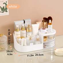 Drawer-Type Cosmetic Storage Box, Desktop Dressing Table Makeup Mirror Skincare Organizer - White - View 4