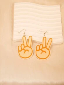 1pair Fashionable & Fun Cartoon Peace Sign Gesture Dangle Earrings For Women - Biye Sign - View 1