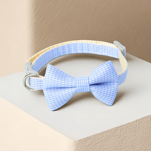 Collar De Mascota, Con Diseño De Cuadros De Gingham Y Lazo, Cierre De Hebilla Para Perros Y Gatos