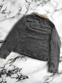 Chamarra De Mezclilla Cazadora Para MUJER Aborregada Caliente Forro Termico Bolsillos - Gris - Ver 3