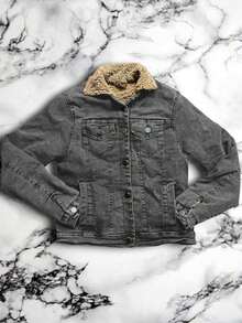 Chamarra De Mezclilla Cazadora Para MUJER Aborregada Caliente Forro Termico Bolsillos - Gris - Ver 1