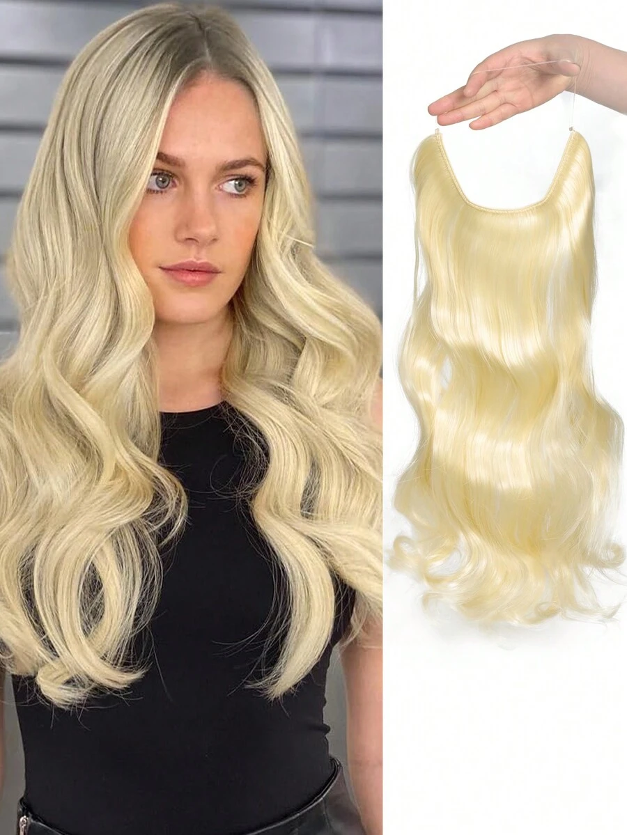 Fish Wire Hair Extensions Curly Hair Waves Invisible Fish Wire Hair Extensions Hairpieces 22 Inches 100 Grams For Women - Beige - View 1