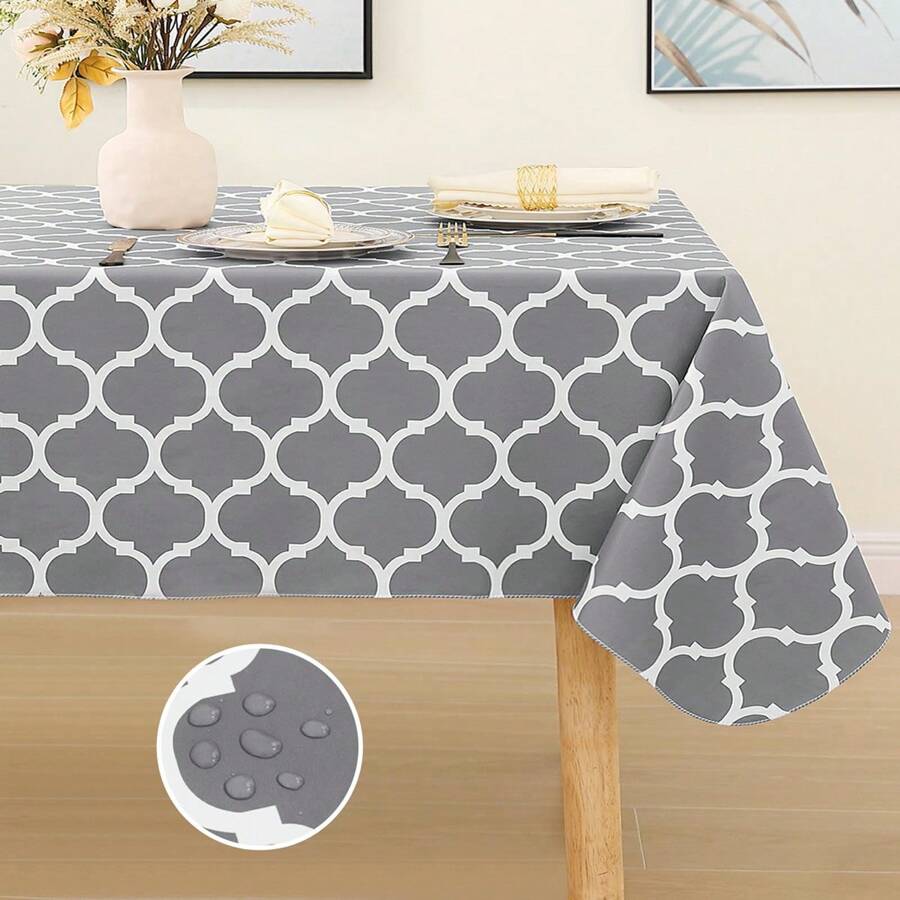 Rectangle Table Cloth, Waterproof Vinyl Tablecloth With Flannel Backing For Rectangle Tables, Wipeable Spillproof Plastic Tablecloths For Dining, Camping, Indoor And Outdoor (52" X 70", Grey) Visit The Smiry Store - one-size - View 1