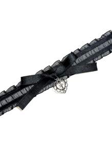 1個女士哥特風格黑色蕾絲頸帶,帶有愛心和吊墜設計,適合派對、攝影、度假旅行等多種場合 - 黑色 - 查看 3