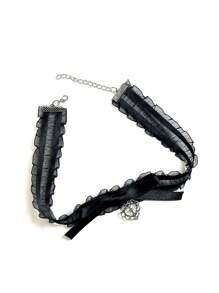 1個女士哥特風格黑色蕾絲頸帶,帶有愛心和吊墜設計,適合派對、攝影、度假旅行等多種場合 - 黑色 - 查看 2