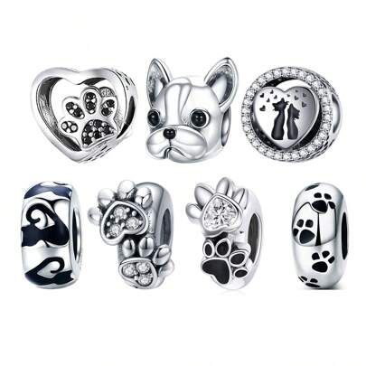 bamoer 1 Pc 925 Sterling Silver Cute Animal Footprints Perline Pet Dog & Cat Ciondoli Con Ciondolo Per Donna Collana Braccialetto Accessori Fai Da Te