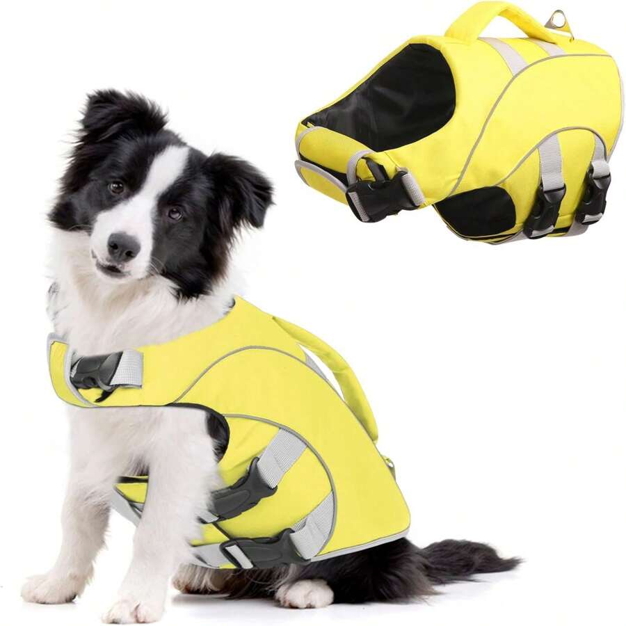 Adjustable Reflective Dog Life Jacket For Safety, With Rescue Handle