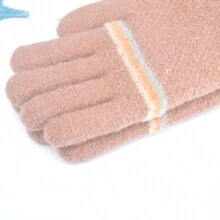 秋冬季儿童针织手套男童全指双层分指设计保暖内衬加厚保暖 - 藏蓝色 - 查看 9